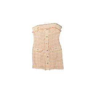 NWT! Pink Plaid Tweed Rhinestone Heart Forever 21 Strapless Mini Dress